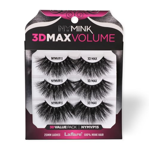 Laflare NY Max Volume 3D Mink Lashes Value Pack - 3 Pairs, NYMVP-15X3P