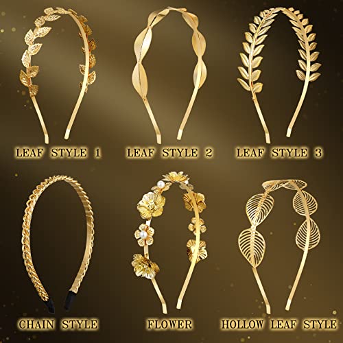 Gold Leaf Headbands Set - 6 Pcs Pearl Headbands for Women