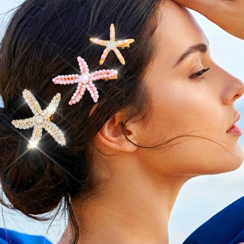 Brishow Little Mermaid Starfish Hair Clip Set - 3 Ocean-Themed Clips