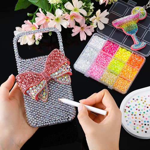 LERBOU Set 01 Bedazzling Nail Art Kit with Resin Gems Flowers Bowknot 24 Colors