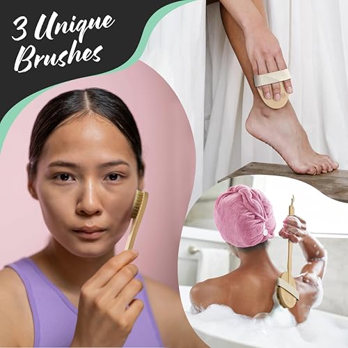 Nevlers 4-Piece Natural Boar Bristle Dry Brush Set for Body & Face