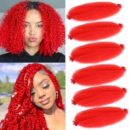 ELAOGI 18 Inch Red Springy Afro Twist Hair 6 Packs Pre-Fluffed Braiding Extensions