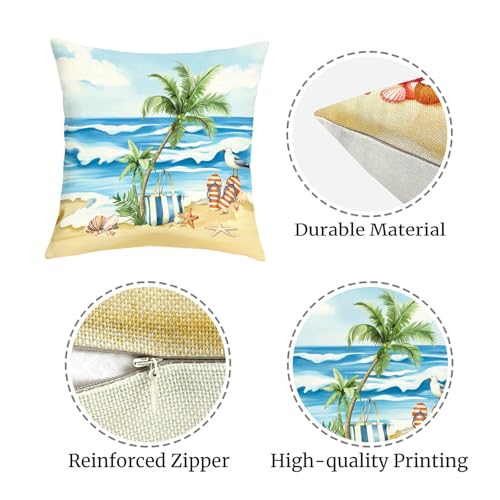 Seaside Palm Starfish Throw Pillow Covers - Set of 4, 18x18