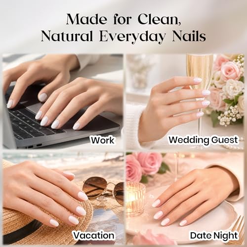 Beetles Milky White Press On Nails Kit - Short Almond Shape, 32Pcs