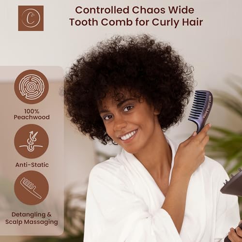 Peachwood Detangling Comb for Curly Hair and Scalp Massage - Anti-Static Wide Tooth Hair Comb