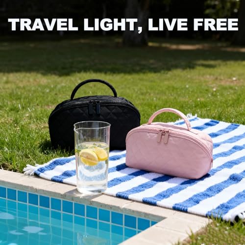 Large Waterproof Makeup Bag for Women - Quilted Puffer Toiletry Bag