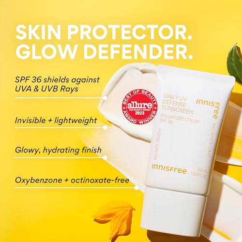 Innisfree Daily UV Defense Sunscreen SPF 50+ PA++++, Korean Face Sunscreen, Invisible Finish, Broad Spectrum, No White Cast, Lightweight, Hydrating, Available in Gift Sets & Jumbo