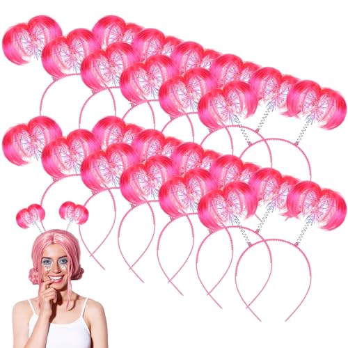 Jexine Pink Pompom Headband - 12 Pcs Hair Tinsel Accessories