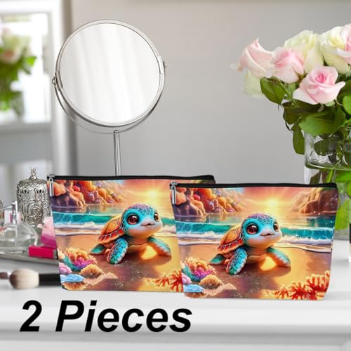 Multicolor Sea Turtle Makeup Bag - Cute Preppy Cosmetic Pouch Gift for Women