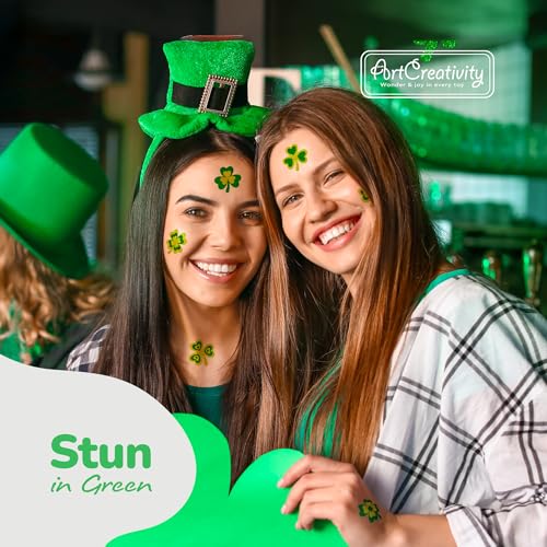St. Patrick’s Day Glitter Shamrock Temporary Tattoos - Pack of 50, Non-Toxic Irish Party Favors