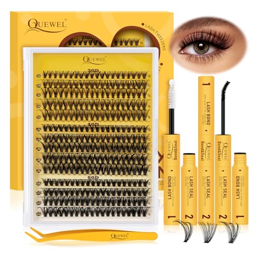 QUEWEL DIY Lash Extension Kit - 280pcs 30D+40D+50D Clusters, 12-18mm