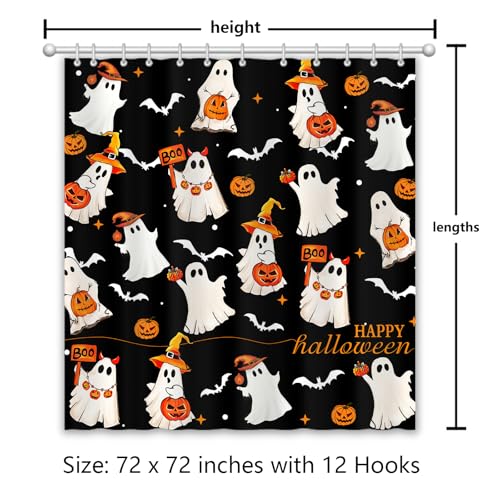 Spooky Ghost Halloween Shower Curtain with 12 Hooks - 72x72