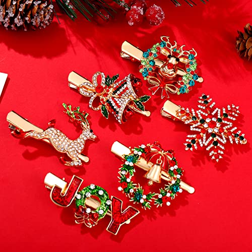 6PCS Xmas Hair Clips Set - Christmas Hair Barrettes with Reindeer, Snowflake & Jingle Bell