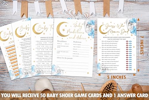 Moon and Stars Baby Shower Game Set - 50 Double-Sided Cards