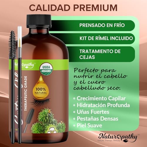 USDA Organic Castor Oil 4oz by Naturopathy – Pure Cold-Pressed Hair & Lash Growth