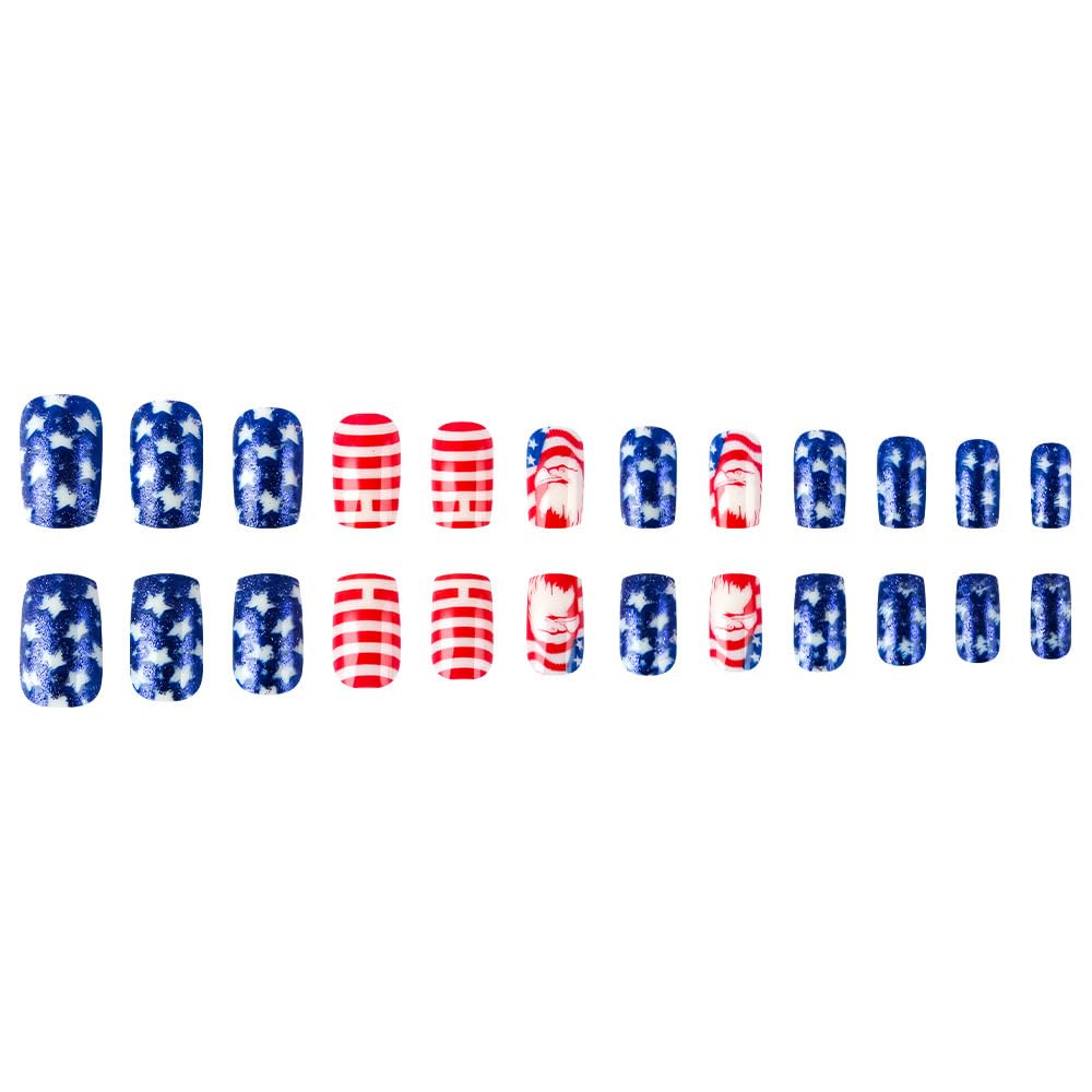 24Pcs 4th of July Press on Nails Medium Square Fake Nails with Star | Eagle Designs Patriotic Glossy False Nail Fourth of July Nails - 4th of July Nails for Women Girls