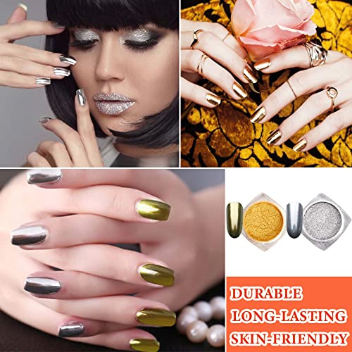 WENJLYJ A 2Pcs Gold Silver Chrome Nail Powder Set - Holographic Mirror Metallic Glitter for Nails