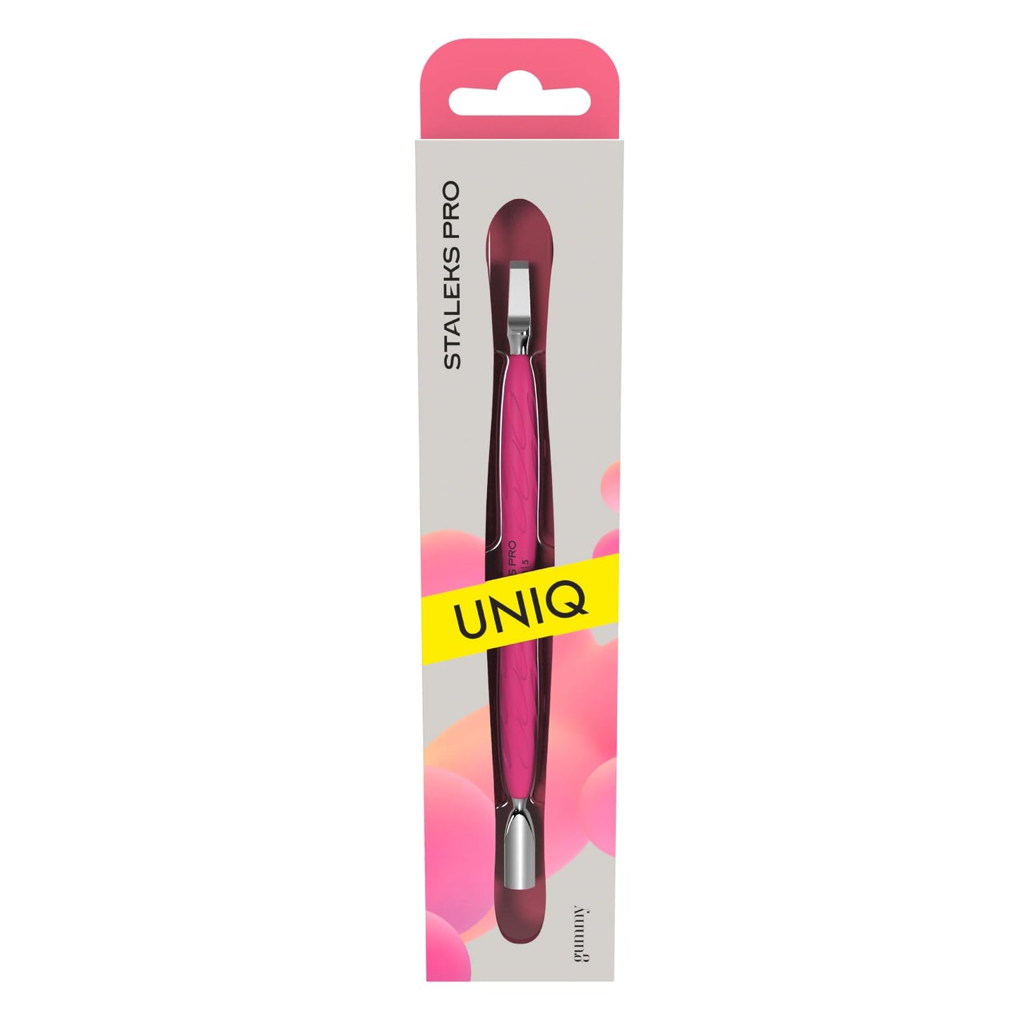 Staleks Pro Manicure Pusher UNIQ 10 Type 5 – Silicone Handle – Narrow Rounded Pusher & Straight Blade