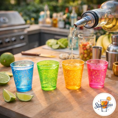Stumbelina 100 Count Neon Sparkle 1 oz Plastic Shot Glasses