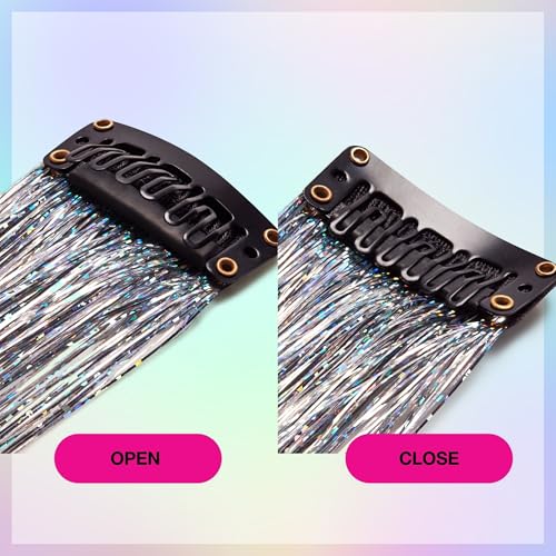 Punky Mane Silver Lining 13-Inch Glitter Fairy Hair Extensions, Clip-In, Heat-Resistant, 6 Pieces