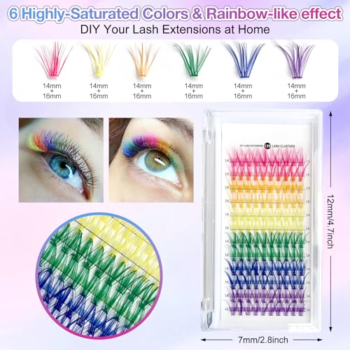 MUIIGOOD Colored Lash Extension Kit - 120 Pcs, 14mm & 16mm Clusters in 6 Colors