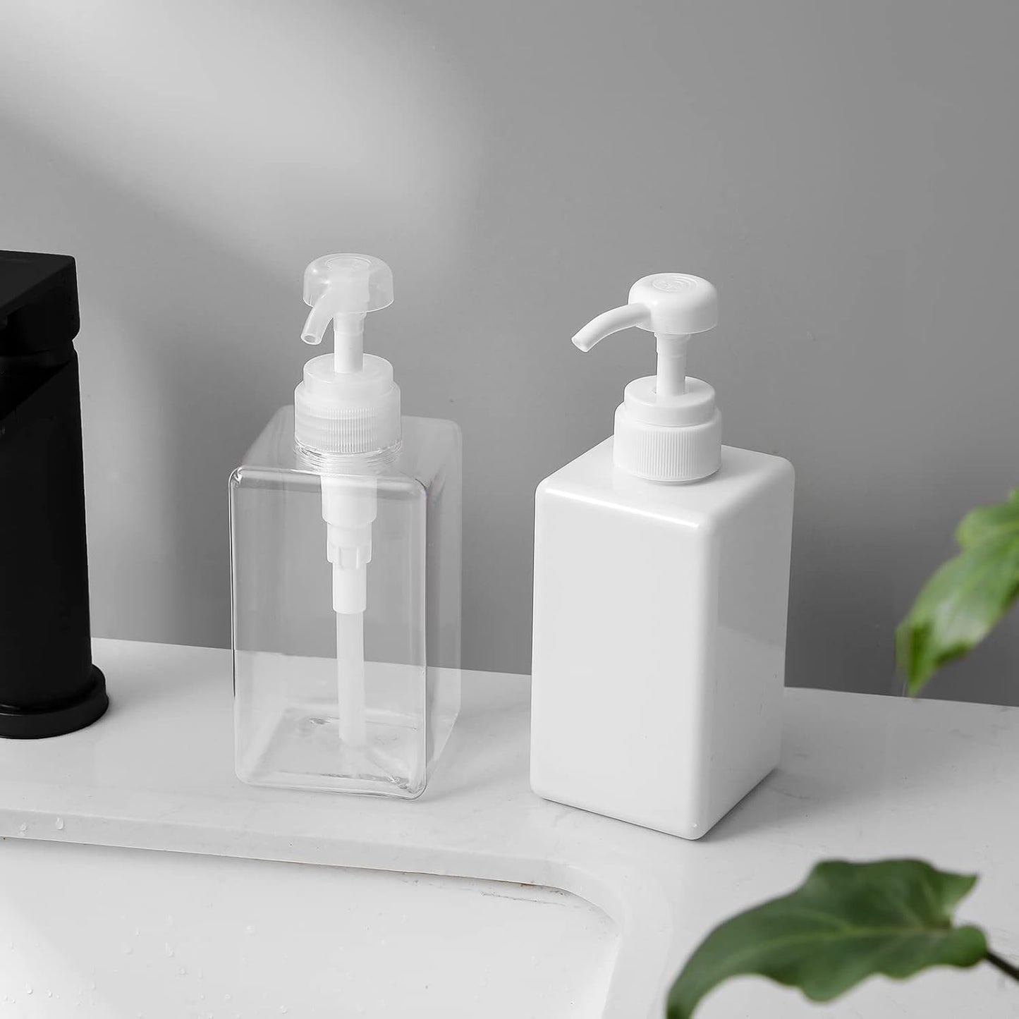 Refillable Plastic Pump Bottle - 15oz Lotion & Soap Dispenser | Clear 2-Pack for Bathroom Use