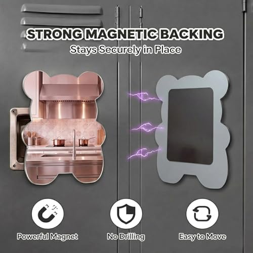 Bear-Shaped Magnetic Locker Mirror, 7x9 Inch Shatterproof Acrylic Vanity