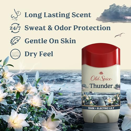 Old Spice Antiperspirant Deodorant for Men, 24/7 Odor Protection, Thunder Rain + Electric Lily, 2.6 oz