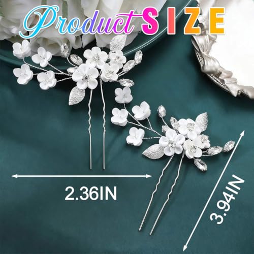 HEREAD Silver Flower Bridal Hair Pins - Elegant Crystal Hair Clips (2 Pack)