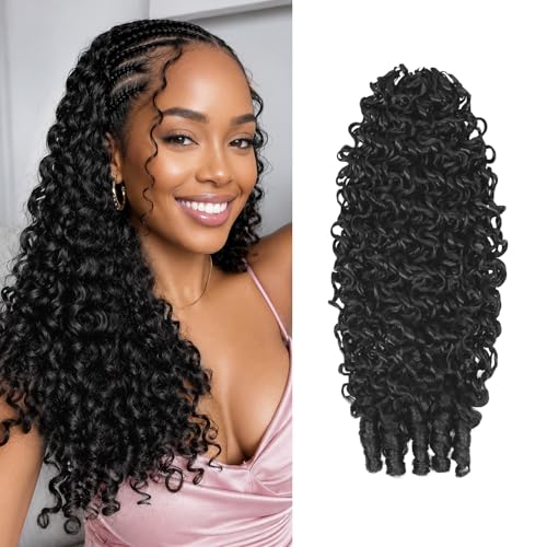 Flvaco Burmese Curly Feather Crochet Hair 12" - 50 Strands for Black Women, Model 1B#