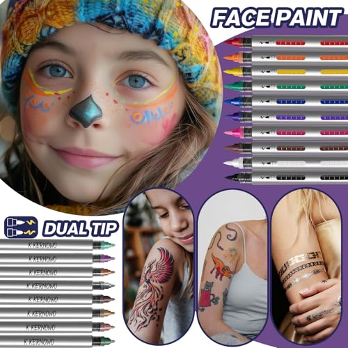 K KERNOWO Multicolour Water Resistant Face Paint & Tattoo Pen 18Pcs Set