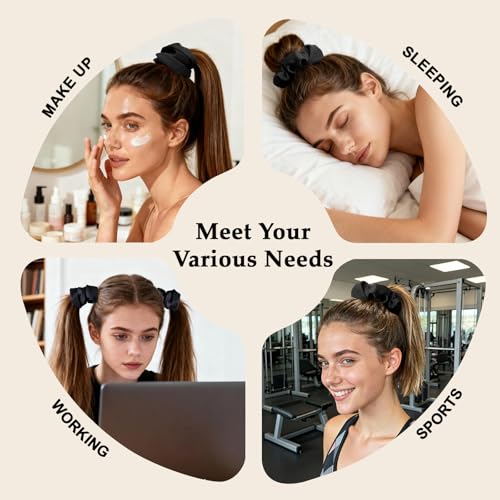 8-Pack Black Satin Scrunchies for Women – No-Crease Hair Ties