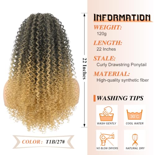 Rafabcici 18 Inch Synthetic Afro Kinky Curly Ponytail Extension for Black Women