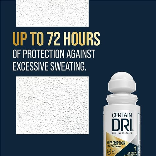 Certain Dri Prescription Strength Clinical Antiperspirant Roll-On - 72-Hour Sweat & Odor Protection for Excessive Sweating & Hyperhidrosis - 15% Aluminum Chloride - Fragrance-Free - 1.2 fl oz