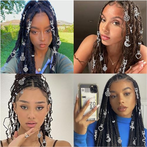 NAISKA 21PCS Silver Loc Jewelry - Butterfly Hair Clips, Dreadlock
