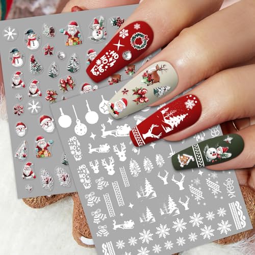 Atydkug Christmas Nail Stickers - 9 Sheets Embroidery & Festive Decals for Nail Art, Xmas Tree Santa Claus, Holiday Decoration, Self-Adhesive, Girl Women Kids