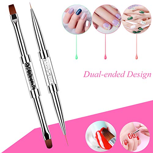 2Pcs Nail Art Brush Set with Rhinestone Handles for Gel & Acrylic Nails