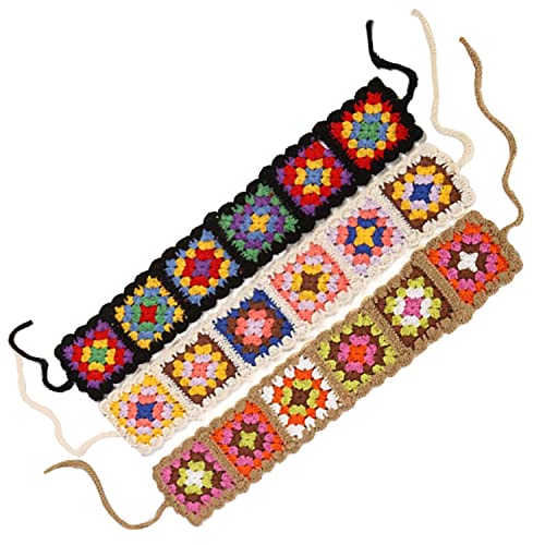 QTMY 3-Pack Crochet Headbands for Women Girls - Boho Floral Hair Wraps, Elastic & Comfortable