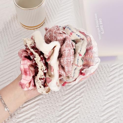 Pink Velvet Elastic Hair Ties 6-Pack for Women - Gentle Scrunchies