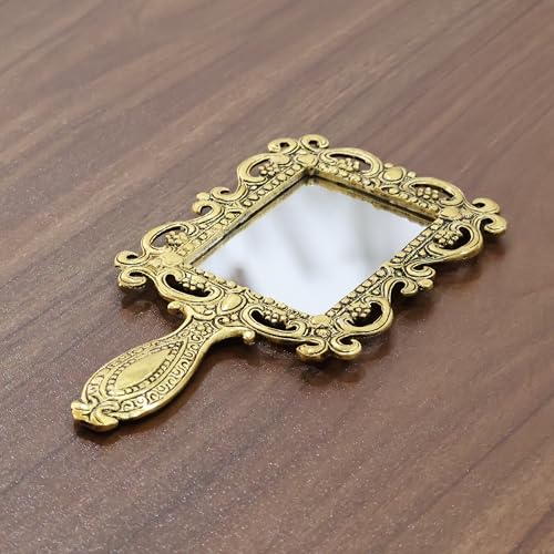 KridayKraft Gold Plated Decorative Hand Mirror – Antique Square Makeup Mirror