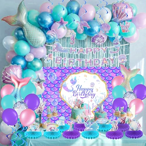 Mermaid Birthday Decorations Kit - Banner, Balloons & Centerpieces