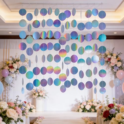 Iridescent Circle Garlands - 6 Pack 13ft Holographic Party Decorations
