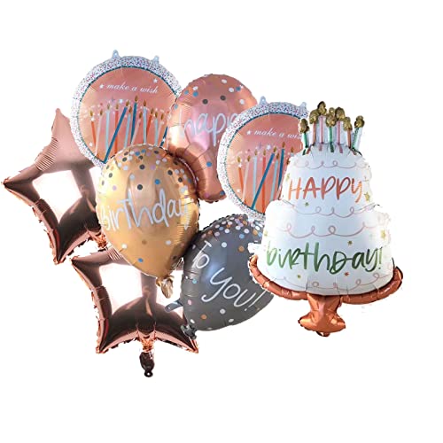Happy Birthday Balloon Kit - 6pcs Rose Gold Foil Balloons