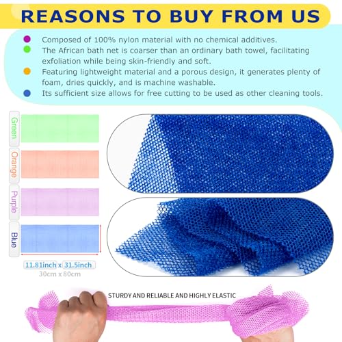 African Net Sponge Set - 4 Vibrant Exfoliating Washcloths for Smooth Skin