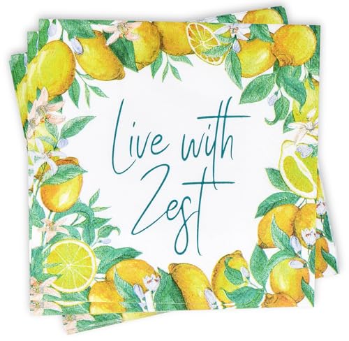 Floral Cocktail Napkins - Live with Zest, 100 Pcs Disposable, 10" x 10"