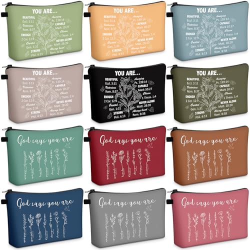 Chunful 12 Pcs Christian Makeup Bags Women 7.5 x 5 in Inspirational Bible Verse Pouches