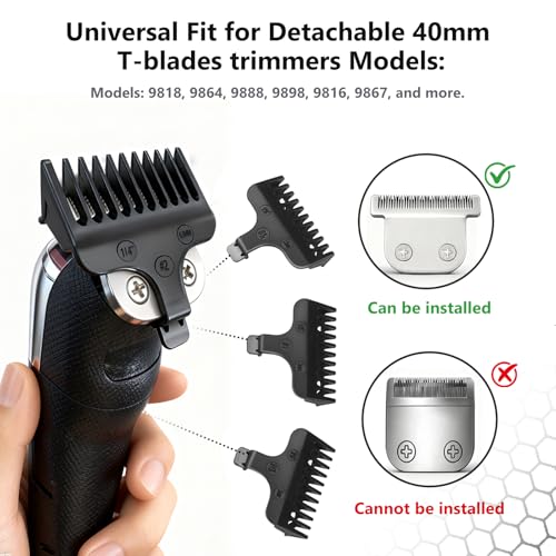 40mm T-Blades with 3 Guard Combs for Wahl Trimmers - Compatible & Precise