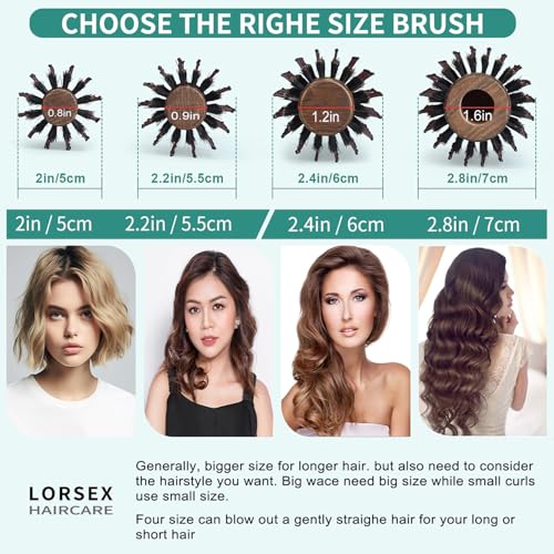 LORSEX Round Boar Bristle Hair Brush for Blow Drying - 2.8 Inch