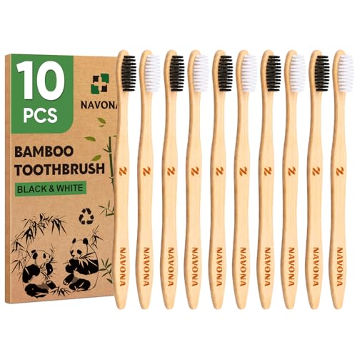 10 Pack Eco-Friendly Bamboo Toothbrushes with Medium Bristles