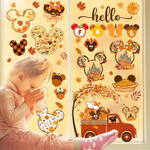 Mouse Themed Fall Window Clings - 9 Sheets Removable Stickers
